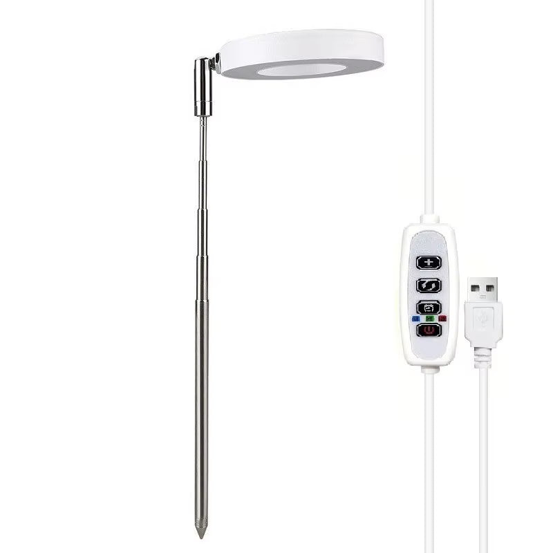 Adjustable full spectrum LED plant light lamp with built-in timer—perfect for hydroponic and indoor plant growth; shown in front packet view. LED plant light, full spectrum, dimmable plant light lamp, built-in timer, hydroponic light, indoor plant lighting